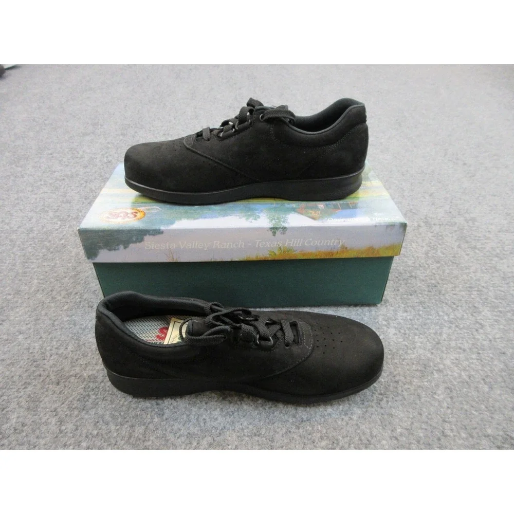 SAS Free Time Shoes Womens Black Charcoal Comfort Leather Walking Size 7.5‎